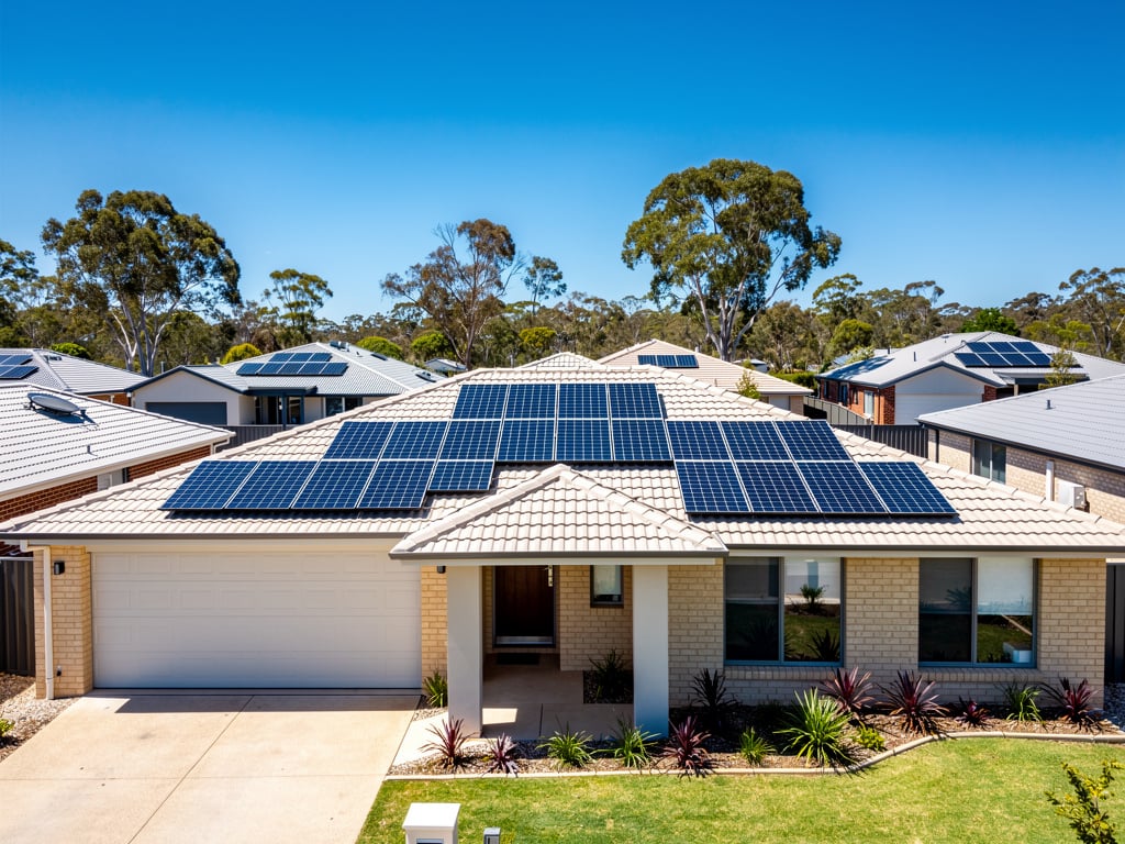 Australian home with rooftop solar panels, illustrating how many solar panels you need for a typical household.