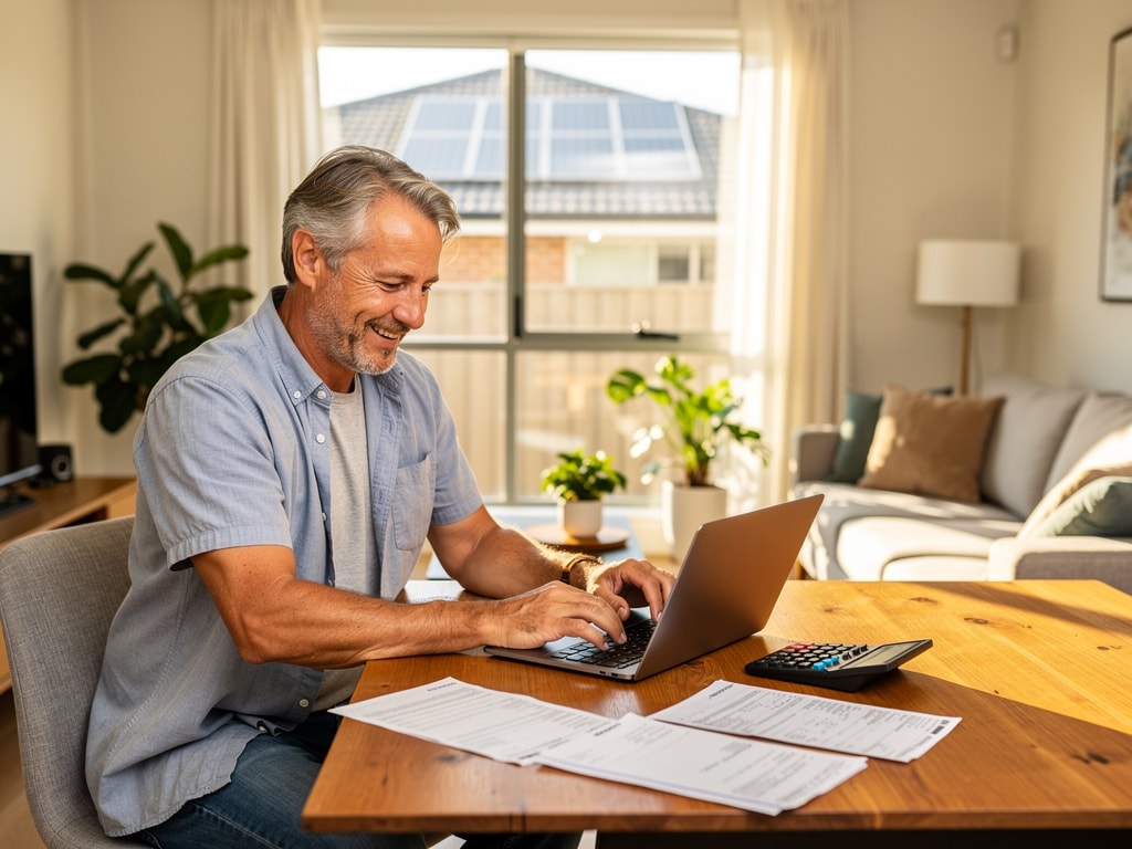 Homeowner calculating return on investment with Solar savings estimator for rooftop panels