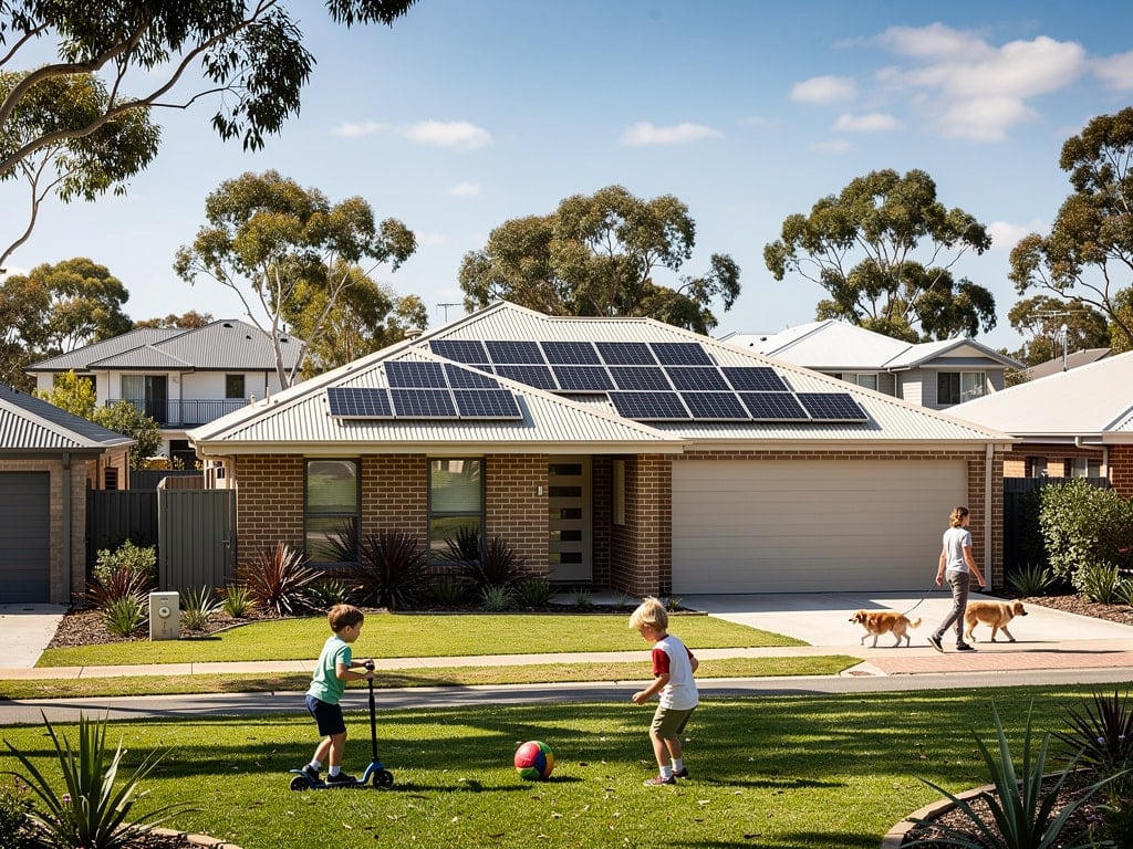 Family home with large rooftop array showing typical size of a 20kW solar system installation
